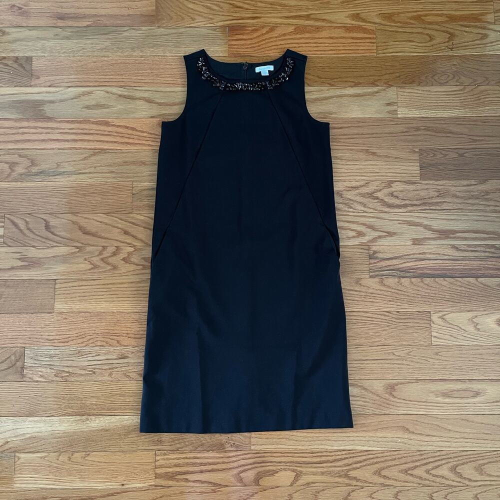 Garnet Hill Womens 4 Shift Dress Black Jeweled Sleeveless Cocktail Formal Mini